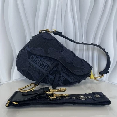 Christian Dior saddle bag shoulder bag embroidered canvas camouflage navy - Image 1 of 4
