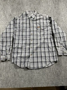 Carhartt Shirt Men’s Size Medium Button Up Front Gray Plaid Thick Flannel Warm - Picture 1 of 5