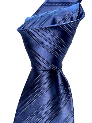 $330 NUEVO CON ETIQUETAS STEFANO RICCI Colección de Lujo AZUL Cuerda Rayas 3.5” Corbata de Seda Cuello Foto 1 de 4