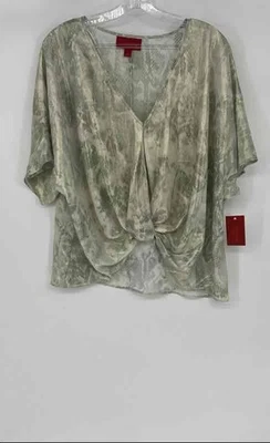 Jennifer Lopez Womens White Green Snakeskin Drapey Twist Hem Blouse Top Size M - Image 1 of 4