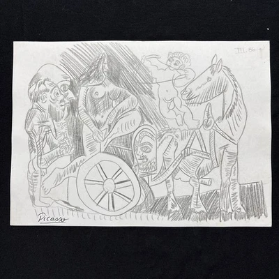 Pablo Picasso (Handmade) Drawing mixed media on paper signed & stamped - Image 1 of 2