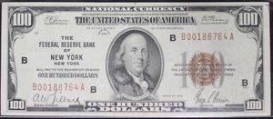 1929 55CAN FR 1890-B Federal Reserve New York 100$ Note, SN B00188764A - Picture 1 of 4