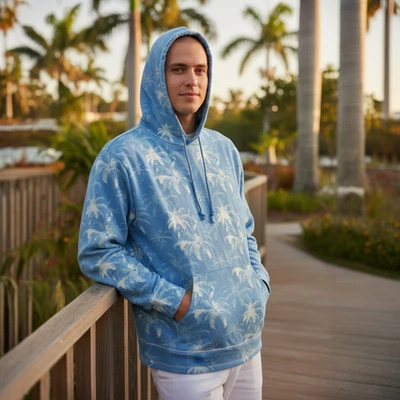 Tommy Bahama Para Hombres 2XL Azul Palm Frenzy Manga Larga Pullover Sudadera con Capucha Foto 1 de 3