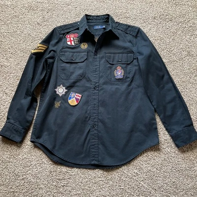 Polo Ralph Lauren Feminino Médio Inspirado Militar, patches, LG SL PRETO - Imagem 1 de 3