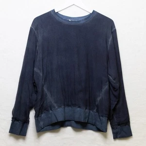 HELMUT by Helmut Lang Crepe Overlay Dyed Crew Neck Boxy Top Indigo Blue Sz L - Picture 1 of 7