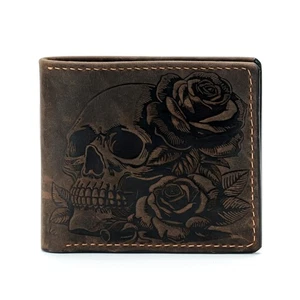 Leder Totenkopf Geldbörse, faltbare handgefertigte Totenkopf Kunst Geldbörse, Leder Geschenkideen für... - Bild 1 von 9