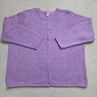 EUC LL Bean 3X Cotton Button Front Cardigan Sweater Tight Chunky Lilac Purple - Image 1 of 4
