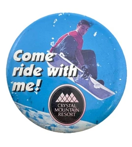 Crystal Mountain Resort Vintage Años 90 Snowboard Pinback Botón 3” XL Mt. Rainier - Imagen 1 de 5