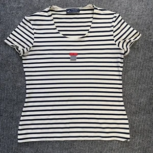 Saint James Top Womens 10 White Blue Breton Striped Stretch Shirt Nautical Beach - Picture 1 of 11