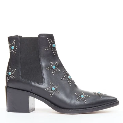 VALENTINO Botines Tachonados Estrella Piedra Azul Negro Cuero Turquesa EU40 Foto 1 de 4