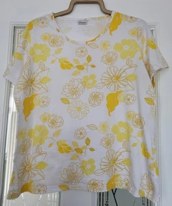 DAMART LADIES T SHIRT TOP YELLOW AND WHITE FLORAL SIZE 18/20 - Picture 1 of 1