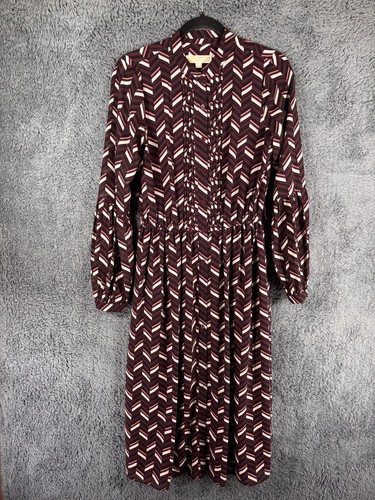 Michael Kors abito midi donna piccola camicia bordeaux geometrica sbuffata manica lunga