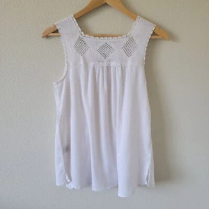 SANCTUARY White Square Crochet Neckline Tank Top Size M Crepe Cotton Shell - Picture 1 of 7