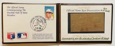 ST VINCENT BABE RUTH 23KT GOLD FOIL EMBOSSED STAMP & FDC 1988 MNH BASEBALL - Image 1 of 4