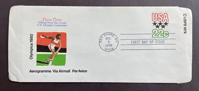 1979 FDC 80 Olympics Discus Air Mail Postal Stationary Cachet Bay Shore NY 22c - Image 1 of 2