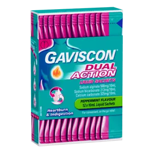 Gaviscon Dual Action 12 x 10mL Liquid Sachets - Peppermint Heartburn Indigestion - Picture 1 of 4