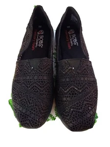 Skechers BOBS Memory Foam Black Lace Fabric Ladies Shoes Size 8 NEW - Picture 1 of 7