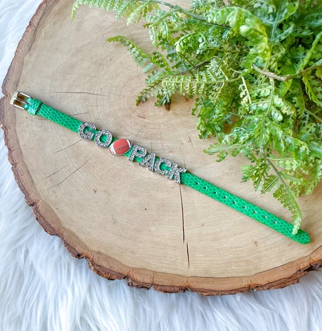 Green Bay Packers Bracelet Wristband "Go Pack" Football Rhinestone Slide Charm Cover