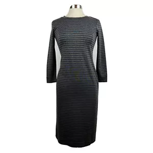 Sonnet James Play Dress XS Womens Black Gray Striped Midi 3/4 Sleeves Stretch - Picture 1 of 8