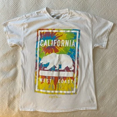 Camiseta gráfica Ring Of Fire para hombre blanca azul costa oeste de California 100 % algodón M Foto 1 de 4