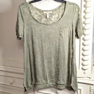 American Rag XL Green Sheer Floral Loose Fit Blouse Top Drapey Blouse Olive Army - Picture 1 of 6