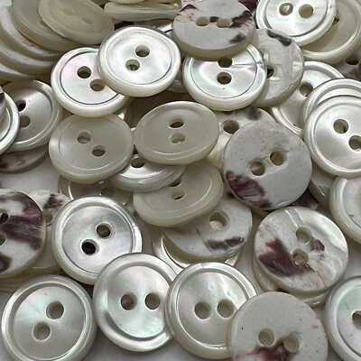Shirt-Blouse White Rainbow Trocas Shell Button w/Rim Speck Back 12mm 7/16" 2hole - Image 1 of 3