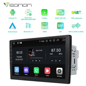 2 DIN 10.1" QLED Car Stereo Android Auto 13 6+64GB GPS Radio CarPlay HDMI 4G LTE - Picture 1 of 35