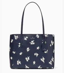 Kate Spade Schuyler Medium Leather Tote Bag Lily Blooms Floral Parisian Blue