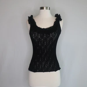 Camisa ceñida al cuerpo con volantes transparentes de encaje negro caché talla S - Imagen 1 de 9