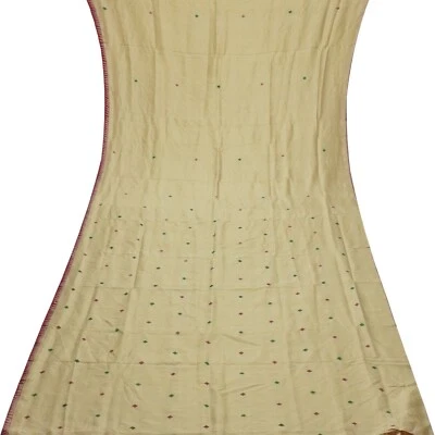 Remanente de sari tejido a mano 100 % seda pura beige vintage 5YD tela artesanal chatarra de seda Foto 1 de 4