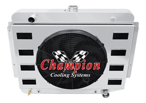 AAR Champion 4 Row Radiator,16" Fan,Shroud with Flaps for 1978 Dodge D400 V8 Eng - Picture 1 of 9