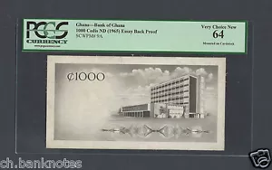 Ghana 1000 Cedis ND 1965 P9A Essay Back Proof Specimen Uncirculated  - Picture 1 of 2