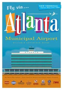 JA025 ATLANTA MUNICIPAL AIRPORT POSTER 14" X 20" BY ARTIST CHRIS BIDLACK - Picture 1 of 1