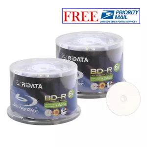 100 Ridata 6X BD-R 25GB Blu-ray White Inkjet Hub Printable Recordable Blank Disc - Picture 1 of 3