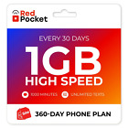 $7.83/Mo Red Pocket Prepaid Wireless Phone Plan+Kit:1000 Talk Unlimited Text 1GB