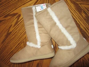 Justice Tan Kids 6Y Boots Shaft 11" Tall Faux Sheepskin Slip On Boots CUTE NIB - Picture 1 of 12