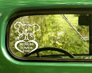 2 calcomanías de religión Jesus Loves Me Bear para autocaravana camión ventana parachoques - Imagen 1 de 1