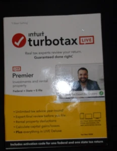 INTUIT TURBOTAX LIVE PREMIER 2020 INVESTMENTS/RENTAL FEDERAL/STATE E-FILE - Picture 1 of 2