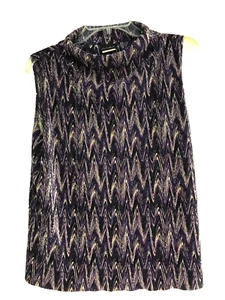 JKLA California Womens Blouse XL Purple Gold Sleeveless Mock Neck Top - Picture 1 of 11