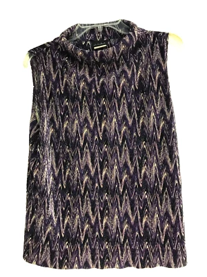 JKLA California Womens Blouse XL Purple Gold Sleeveless Mock Neck Top - Image 1 of 4