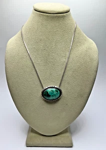 CV27. Native American Sterling Silver and Oval Turquoise Pendant Necklace - Picture 1 of 11