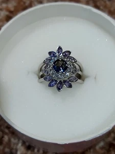 Bomb Party Blue Rainbow Topaz Rhodium Plating Size 6 - Picture 1 of 7