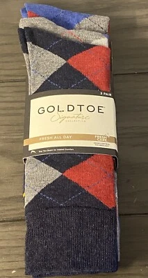 Paquete de 3 calcetines Argyle grandes 6-12 azules negros grises rojos con puntera dorada para hombre Foto 1 de 3