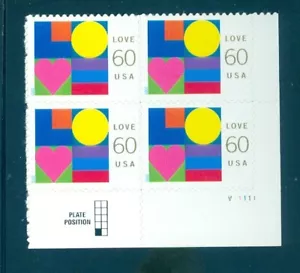 US 3658 Love, Geometric Shapes, LR Plate # Block/4, Mint NH - Picture 1 of 1