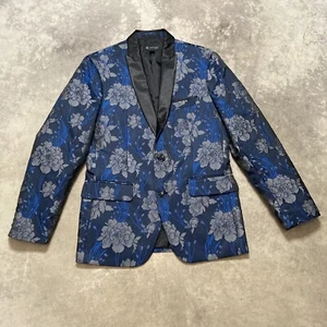 INC Brocade Blazer Mens Medium Slim-Fit Floral Textured Blue Jacket Double Vent - Picture 1 of 9