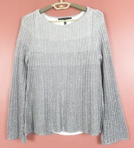 SC001471 WHITE HOUSE BLACK MARKET Women's Metallic Sweater Shimmer Ombre Gray M - Picture 1 of 14