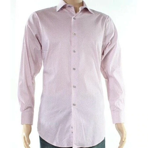 NUEVO CON ETIQUETAS $75 Camisa de Vestir Alfani Slim-Fit Rosa Blanco L/S IMPRESIÓN ROMPECABEZAS 14 14.5 32/33 Foto 1 de 1