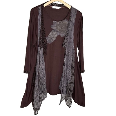 Top túnica Pretty Angel XL marrón dobladillo asimétrico red lentejuelas grunge hadas gitanos Foto 1 de 4
