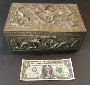 Antique Chinese Heavy Bronze Dragon Box w/9- 4 Claw Dragons, 9 ¼” x 5 ½” - Picture 1 of 10