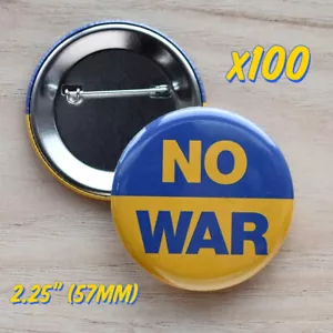100 x 2.25" UKRAINE NO WAR FLAG BUTTONS pin badge ukranian anti wholesale lot - Picture 1 of 2